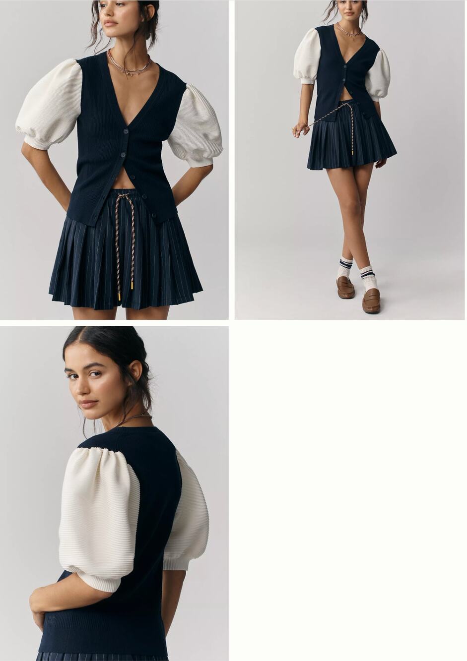 Anthropologie Maeve Puffed Short-Sleeve V-Neck Cardigan Sweater | Size M